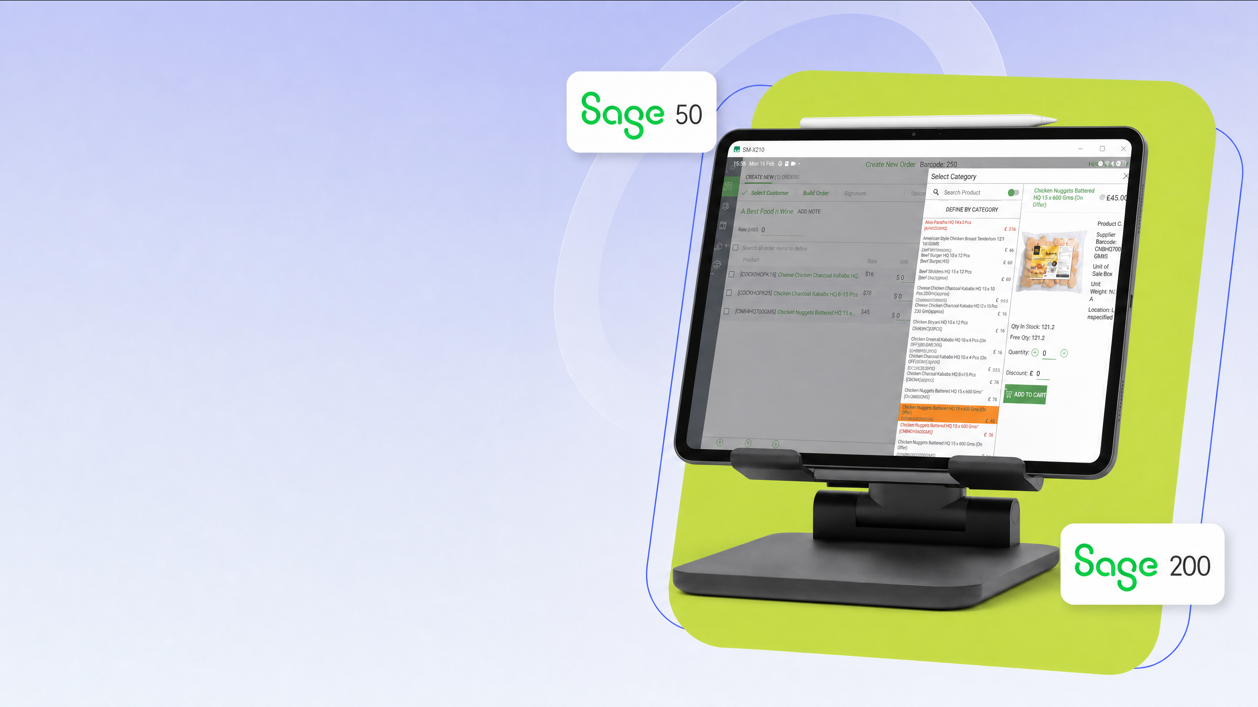 Homepage desktop hero tablet with Sage 50 and Sage 200 badges